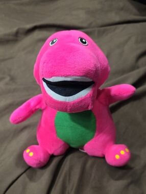Barney Pink Plush Dinosaur Toy with Green Belly 7.5 X 6 Inches